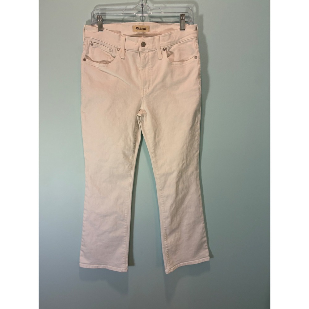 Madewell Mid-Rise Kick Out Jeans White Denim Size 29 Flare Ankle Pants
